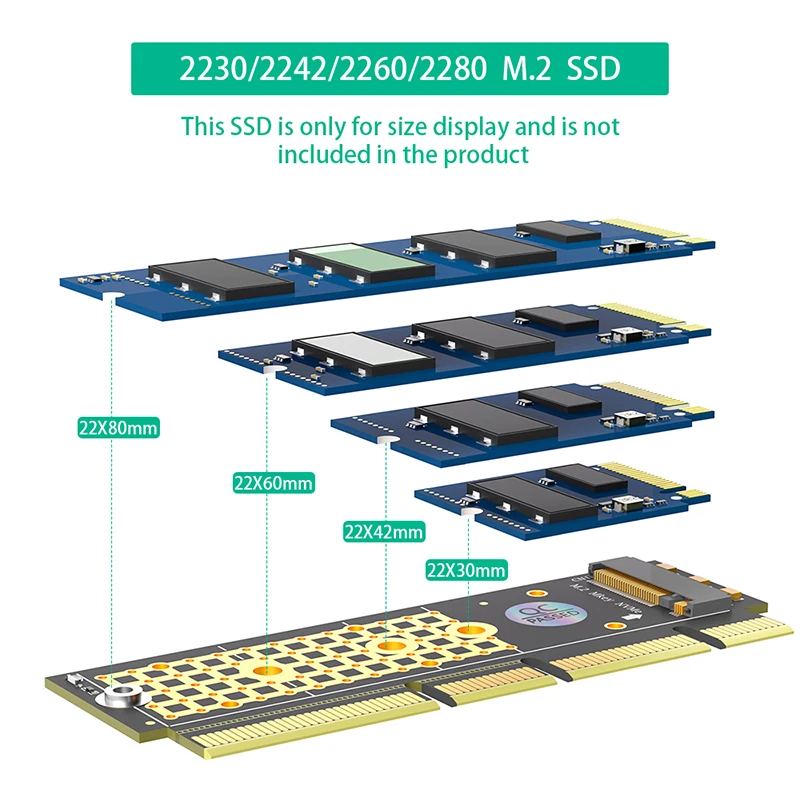 2230/2242/2260/2280 M.2 NVMe SSD to PCI Express 3.0 X4/X8/X16 Adapter M Key NVME to PCIE Riser Card with Tantalum Capacitors LED