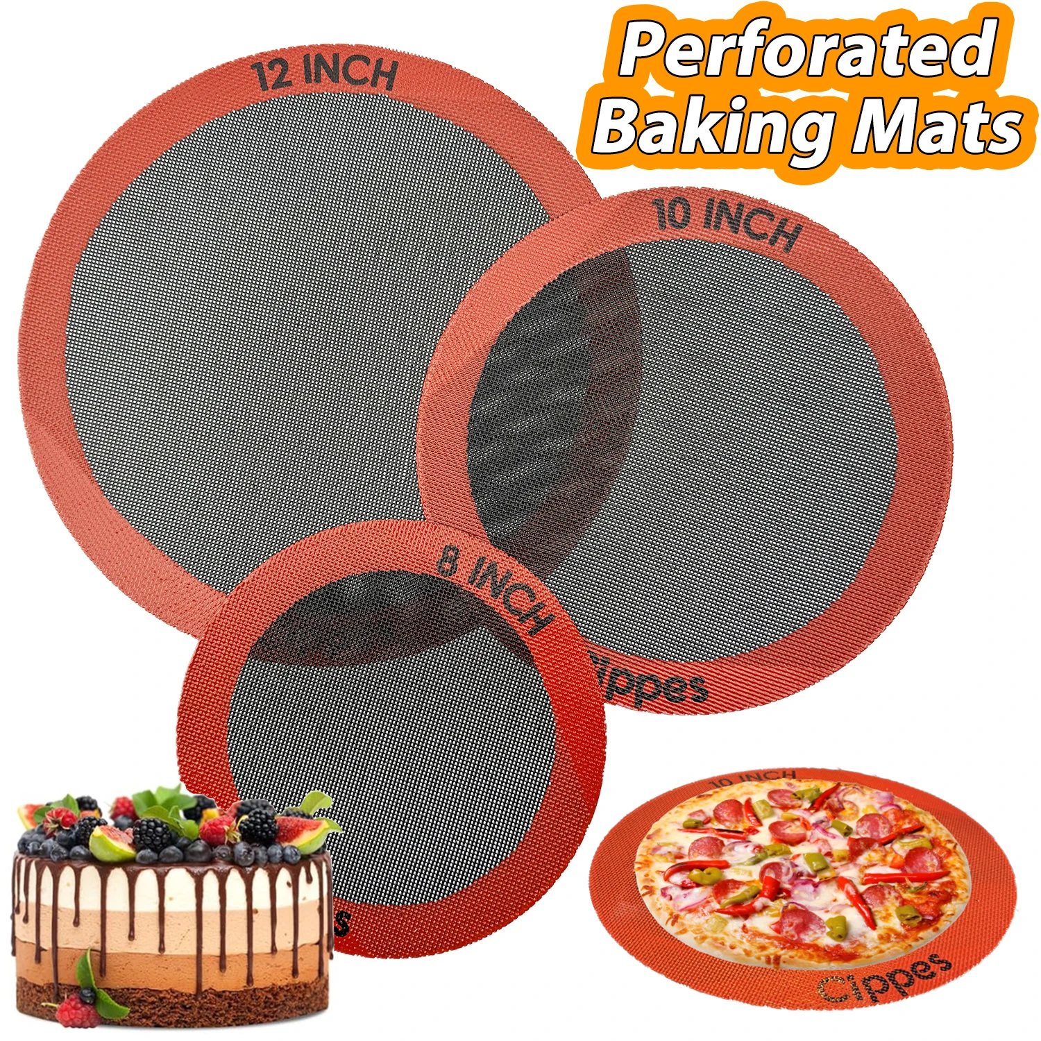 

1 / 3PCS Round Silicone Perforated Baking Mat, Non-Stick Reusable Baking Sheets, for Pizza, Bread, Cake Pan, Air Fryer, Oven