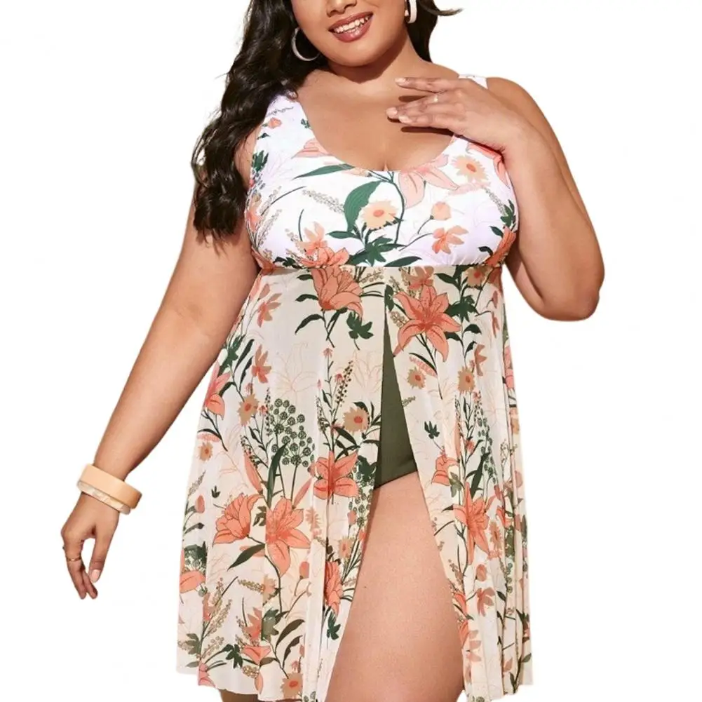 Dames plus size eendelig badpak buikcontrole zwemjurk rokini cover-up badmode badpakken bedrukte elegante strandkleding