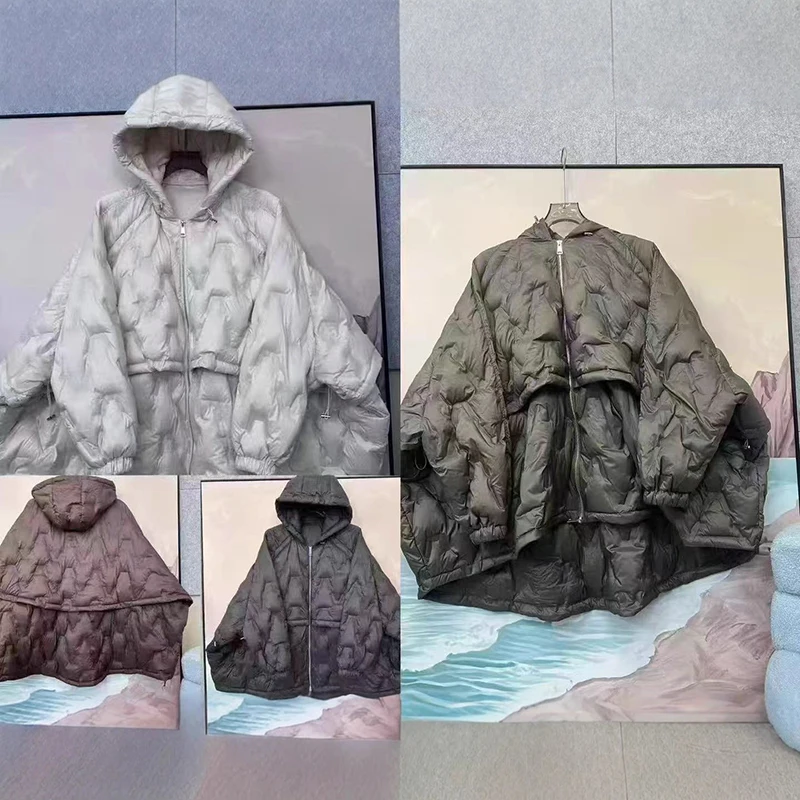 Winter Solid Lightweight Loose Hooded Down Jacket Women White Duck Down Jacket Overcoat Female Casual Zipper Warm Parka Outwears