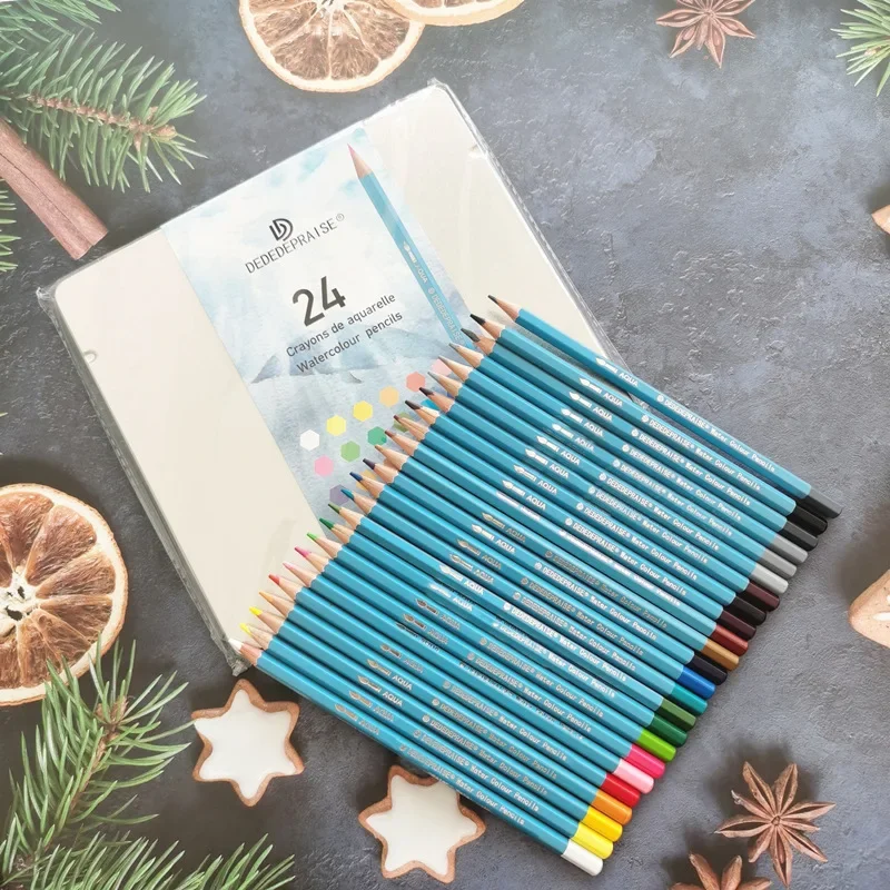 24 Colors Water Soluble Colored Pencil Woodiness Paintings Fill Color Iron Box Packaging Sketching Color Pencil Set