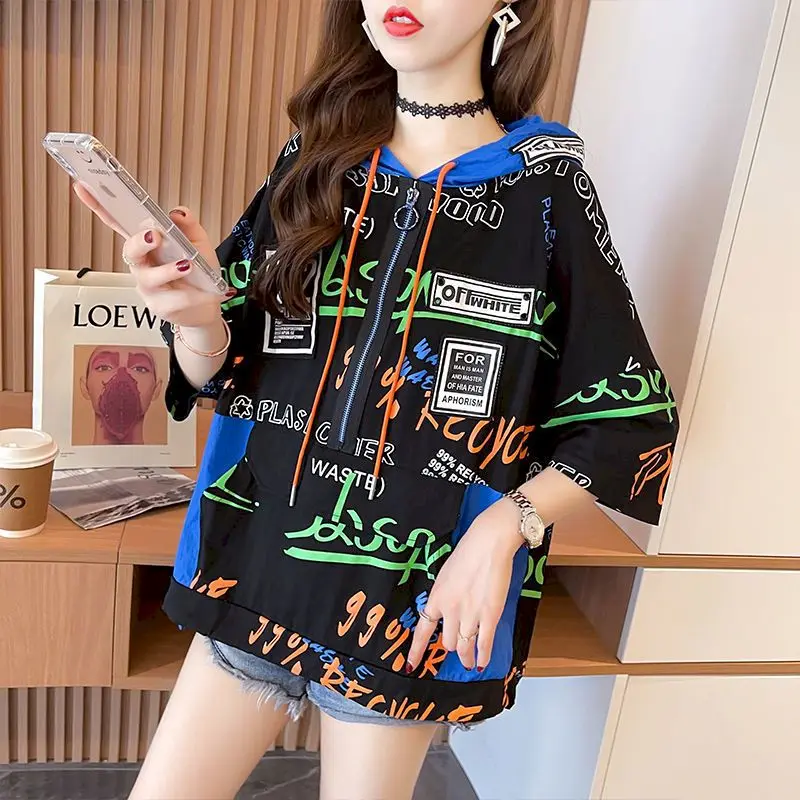 

Cotton T Shirts Women Fashion Hooded Design Sense Short Sleeve T-shirt 2024 New Korean Style Loose Oversized Tshirts Casual Tops