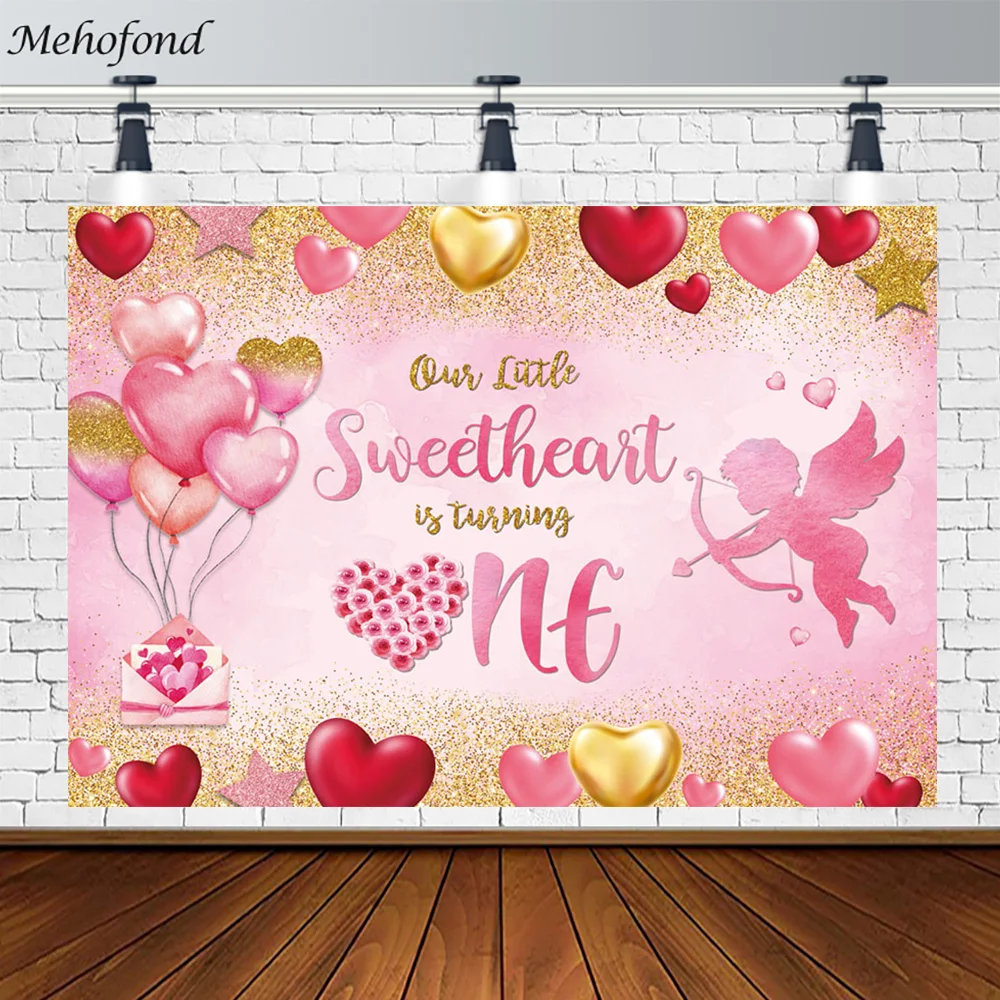 

Mehofond Valentine's Day Backdrop Baby Shower Cupid Love Balloon Girl Baby 1st Birthday Party Decor Background for Photography