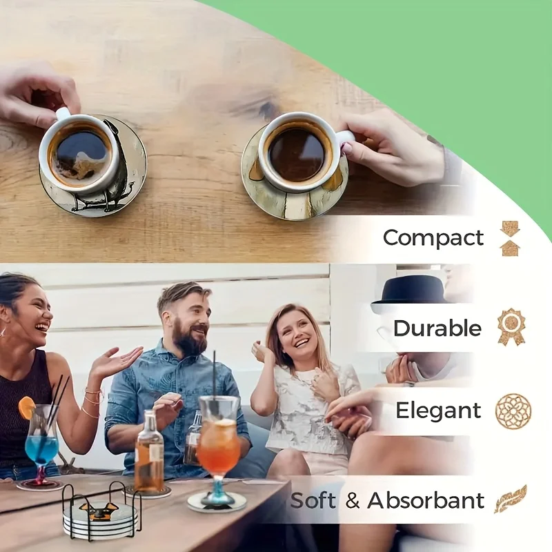 6PCS 2D Animal Motif Retro Clean Wooden Cup Mat Surface Guard Household Dining Pub Workplace Ornament Ideal Present Functional view 6
