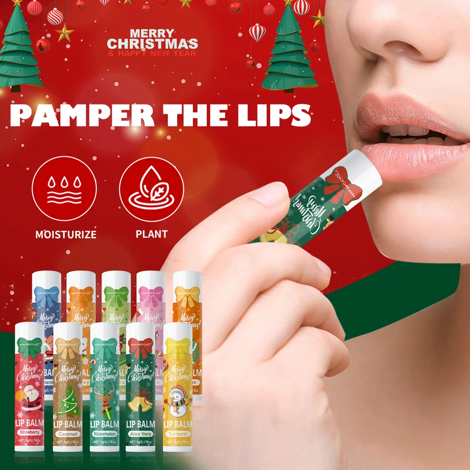 10PCS/Box Christmas gift box, lip balm set, deeply hydrating lip