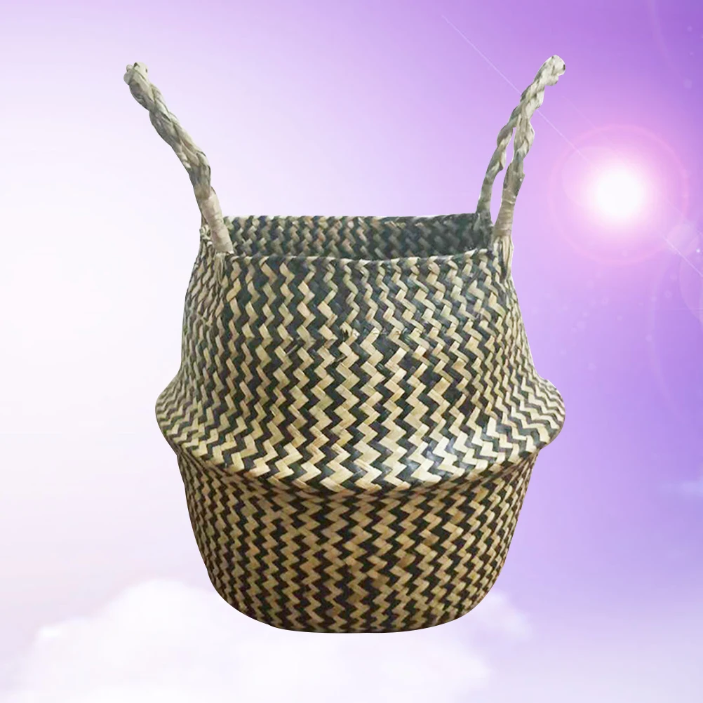 

H made Seaweed Baskets Foldable Storage Rattan Woven Laundry Home Decor Plant Pot Large Space Basket Storage