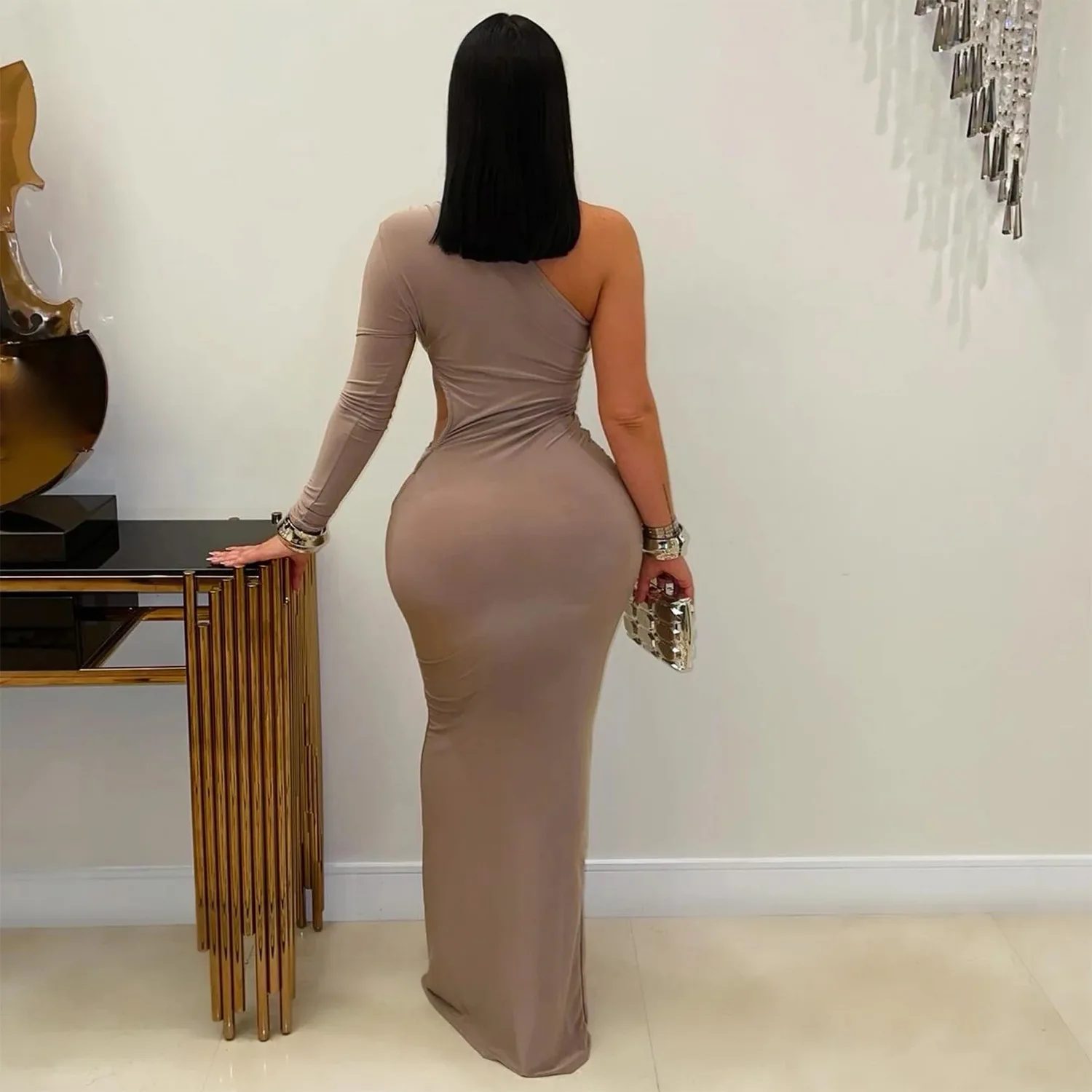 فستان شقيقة ستار موضة مثير خارج الكتف كم واحد سليم صالح بلون ملهى ليلي فستان حفلة عيد ميلاد وتتسابق Vestidos #6