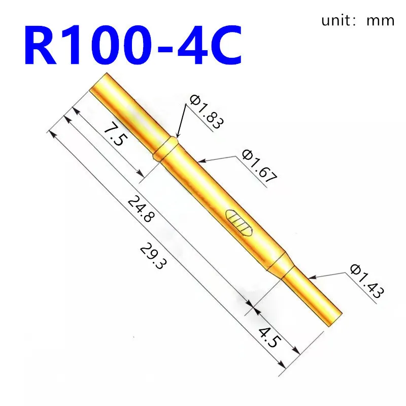 20/100PCS R100-4C Test Pin P100-B Receptacle Brass Tube Needle Sleeve Seat Crimp Connect Probe Sleeve 29.3mm Outer Dia 1.67mm