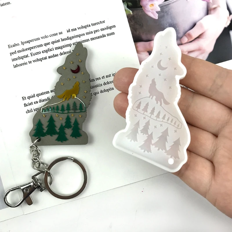 Shiny Wolf Keychain Epoxy Resin Mold Necklace Pendant Silicone Mold DIY Crafts Jewelry Decortaion Casting Mold Tool