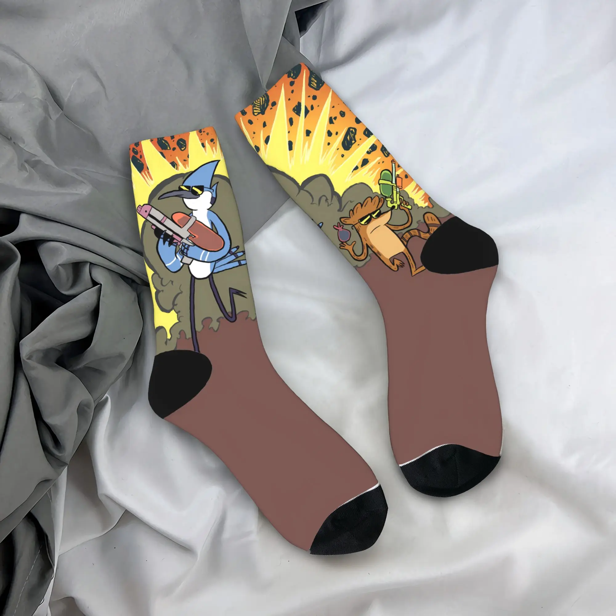 Mordecai and Rigby Stockings Cartoon Character Modern Socks Unisex Men Soft Breathable Socks Winter Sports Anti Skid Socks
