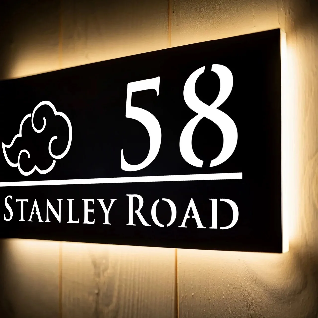 Personalized House Plaque Custom 3D LED Illuminated House Number Address Sign Auspicious Clouds Outdoor Acrylic Plate Lighted