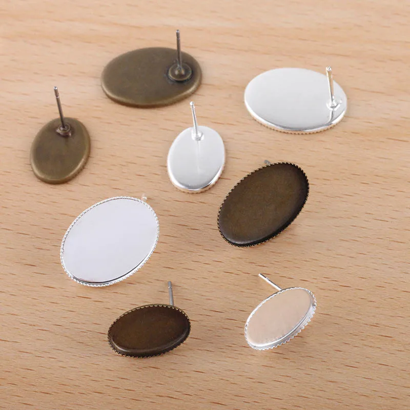 500pcs Oval Shape Earring Post Pins Connectors Base fits 10x14mm 13x18mm 18x25mm Oval Bezel Cabochon Settings DIY Findings