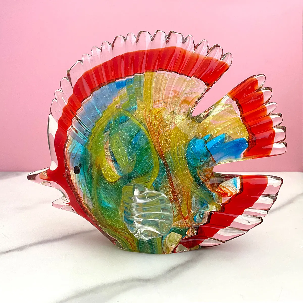 Crystal Fish Figurine Glass Hand Blown Big Size Tropical Fish Modern Animal Craft Home Fish Tank Cabinet Decor