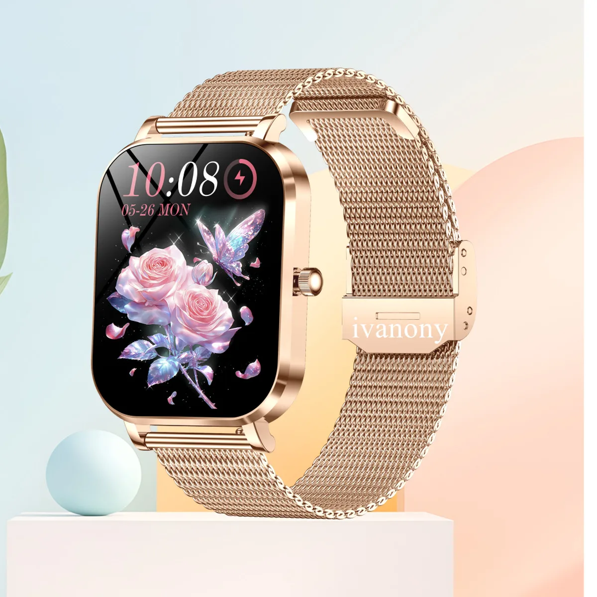 

Золотые умные часы для женщин, 1,75-дюймовый HD-экран, женский монитор здоровья, уведомление о сообщениях, наручные часы, Bluetooth-вызов, умные часы для женщин