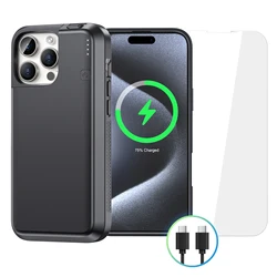 Wireless Battery Case for iPhone 16 Pro Max 8000mAh USB-C Portable Power Bank Phone Cover Rechargeable Battery Charging Case