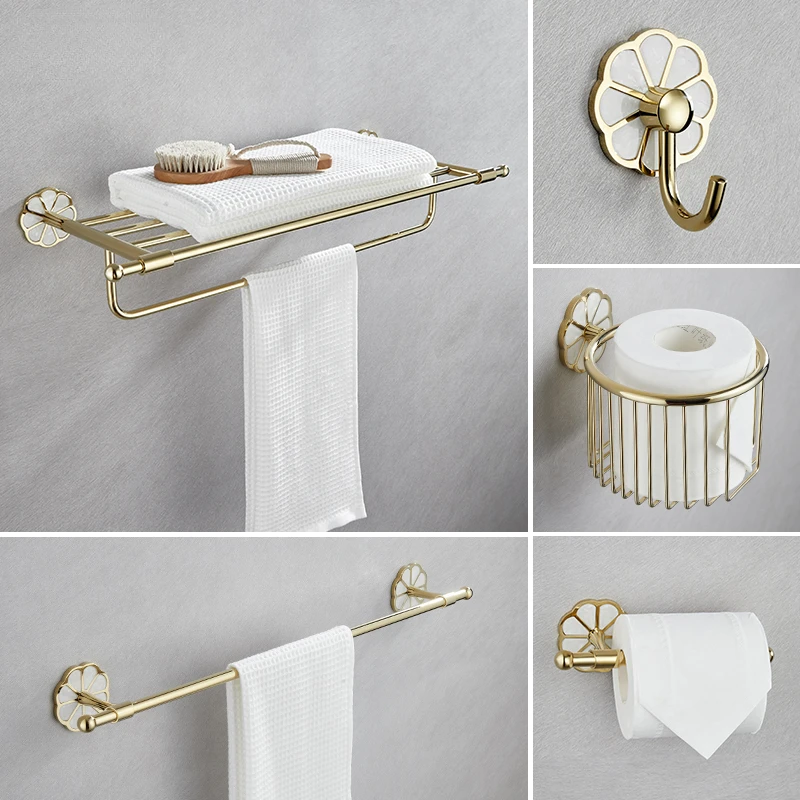 

Bathroom Golden Light Luxury Towel Rack Punch-Free Bathroom Towel Rack Wall-Mounted Hardware Hanger Set Sisen