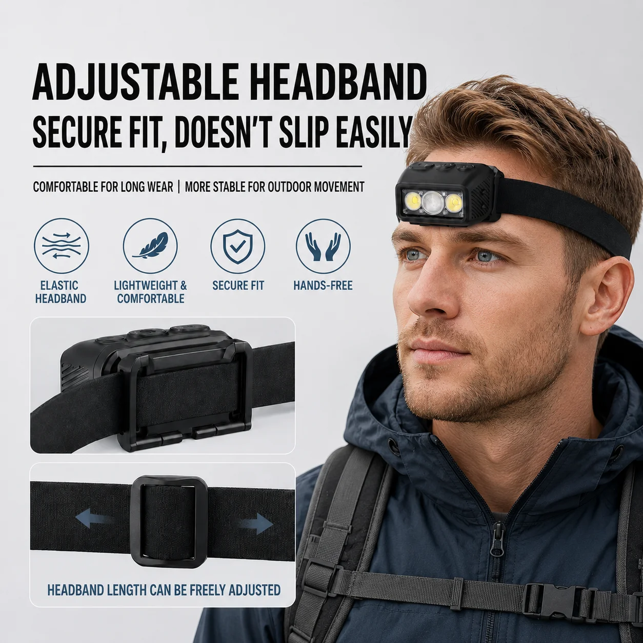 Philips LED headlamp with adjustable headband, rechargeable outdoor headlamp, suitable for camping, fishing, cycling, and work