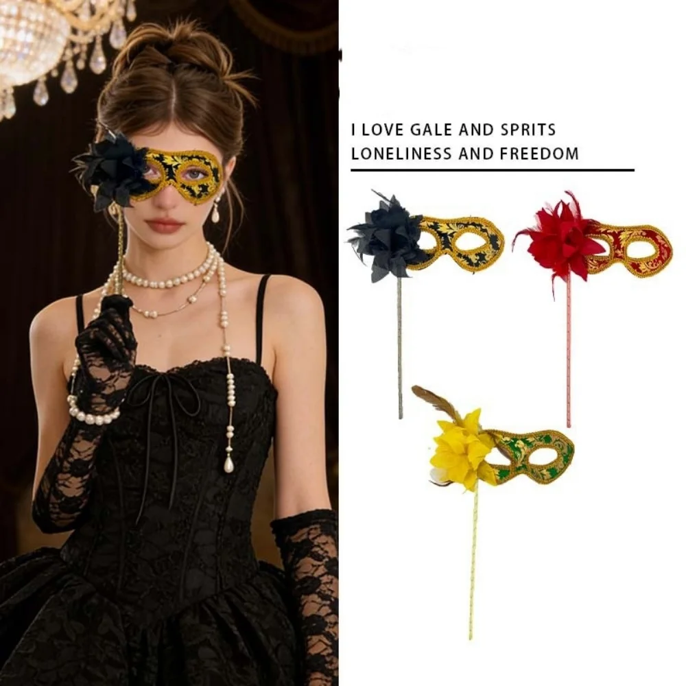 

Handheld Mask Cosplay Venice Mask Feather Lily Mask Side Flower For Carnival Costume Event