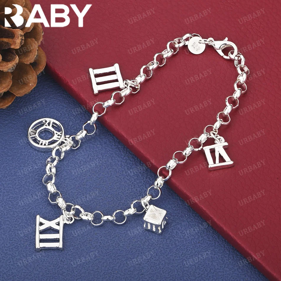 URBABY 925 Sterling Silver Roman Numeral Charm Bracelets Wedding Party Anniversary Gift Fashion Fine Jewelry