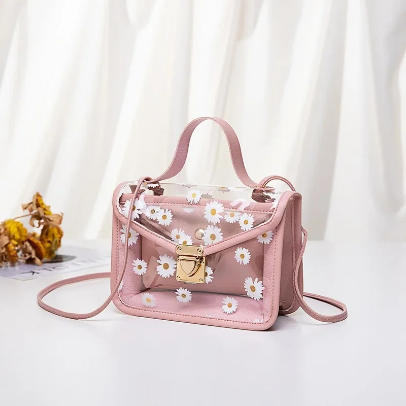

2025 Summer Korean Daisy Clear Jelly Shoulder Bag, Women's Transparent Crossbody Phone Purse with PVC Tote for Casual