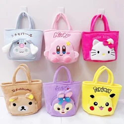 Kawaii Sanrio Hello Kitty Handbag Cartoon Cinnamoroll Plush Handbag Pikachu Pooh Bear Lunch Bag Snack Storage Bag Girl Gift