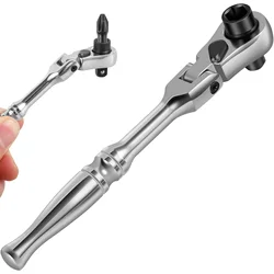 2 in 1 Flex Head Ratchet Wrench 1/4in Drive Ratchet and Bit Driver Tool Reversible Mini Socket Wrench for Home Repair Hand Tool