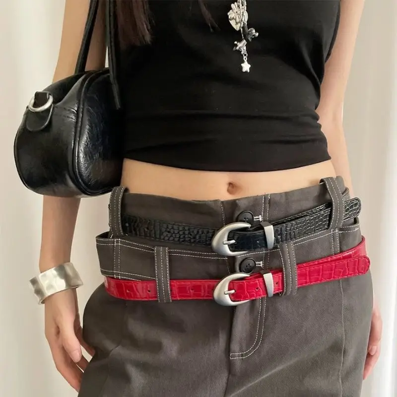 Vintage Klassieke Krokodil Patroon Riemen Y2K Vrouwen Riem Amerikaanse Mode Riem Eenvoudige Pin Gesp Rood Zwart Rokken Jeans Taille Riem