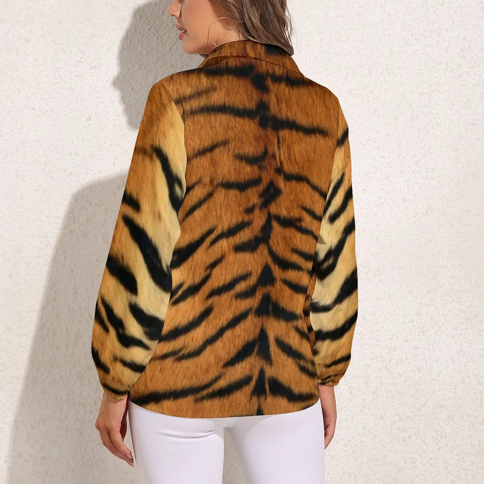 Tiger Skin Print Blouse Modern Animal Cool Printed Blouses Women Street Fashion Shirts Summer Long-Sleeve Oversized Tops