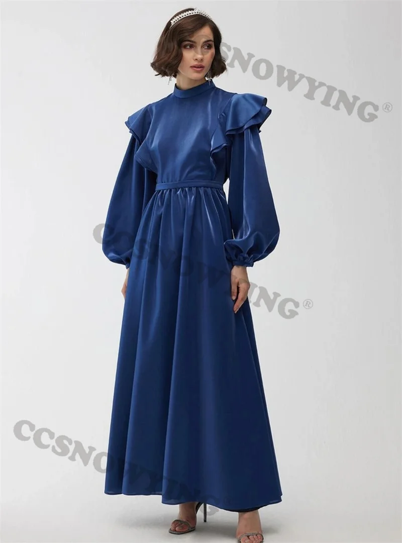 Vestido De satén musulmán De manga larga para mujer, elegante vestido De fiesta Formal islámico, Hijab De cuello alto, caftán árabe