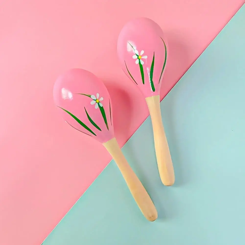 나무 마라카스 악기 장난감 다채로운 만화 마라카 딸랑이 샌드 해머 유아 놀이 장난감 출생 아기 청취 연습
