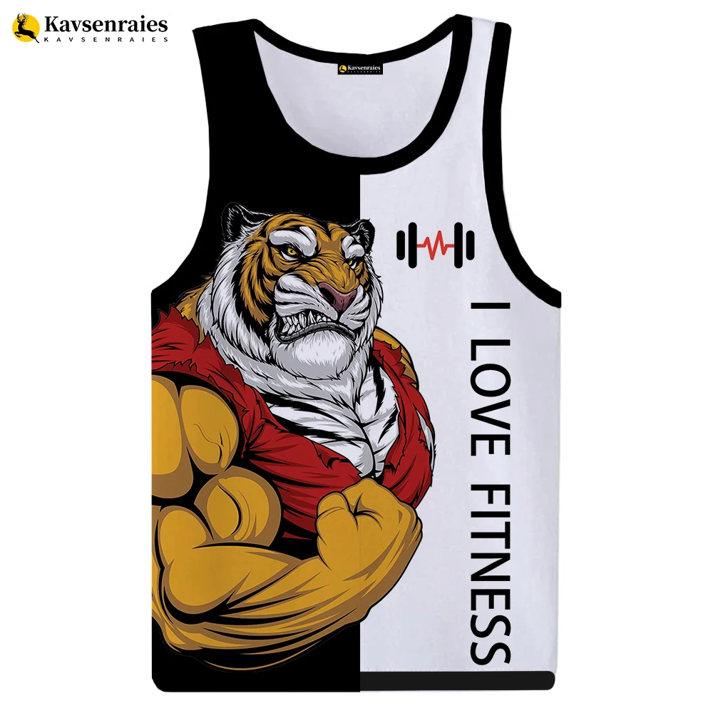 2023 New Tiger Love Fitness 3D Tank Tops Harajuku Streetwear GYM T-shirt Cartoon Animal Letter Print Tops Cool Sleeveless Vest