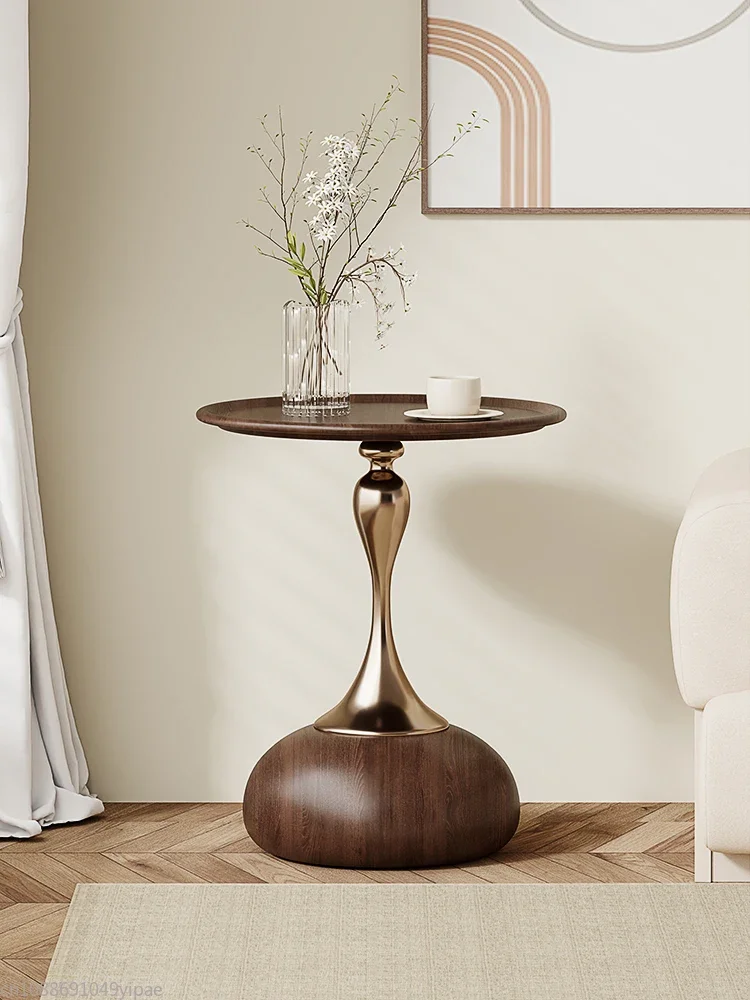 Walnut Color Side Table Italian Style Minimalist Round Coffee Table Simple Light Luxury Bedside Table Side  Sofa Furniture