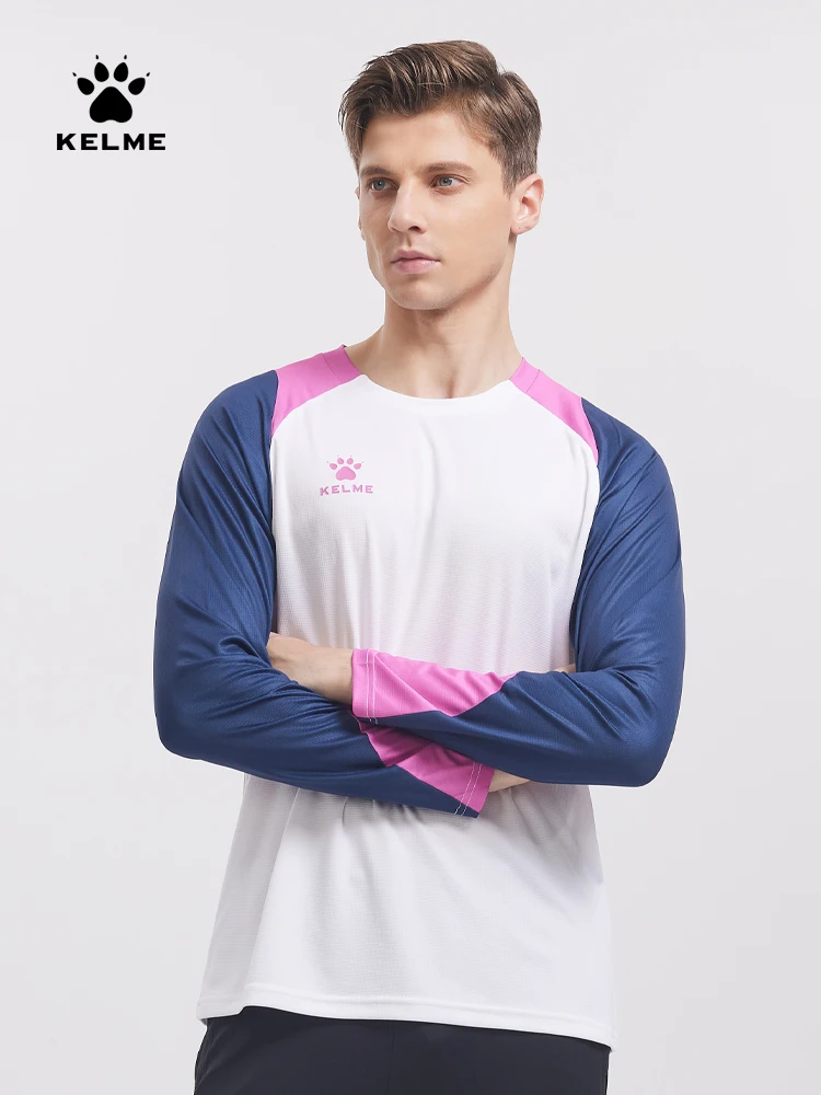 Kelme maglia da calcio a maniche lunghe maglietta sportiva da allenamento da uomo in esecuzione maglietta da basket da corsa traspirante ad