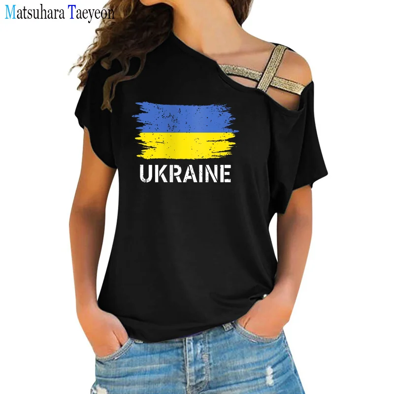 Vintage Ukraine Ukrainian Flag T-Shirts Summer Women Tops Short Sleeve Aesthetic Tees Female T-shirt Casual Streetwear Clothes