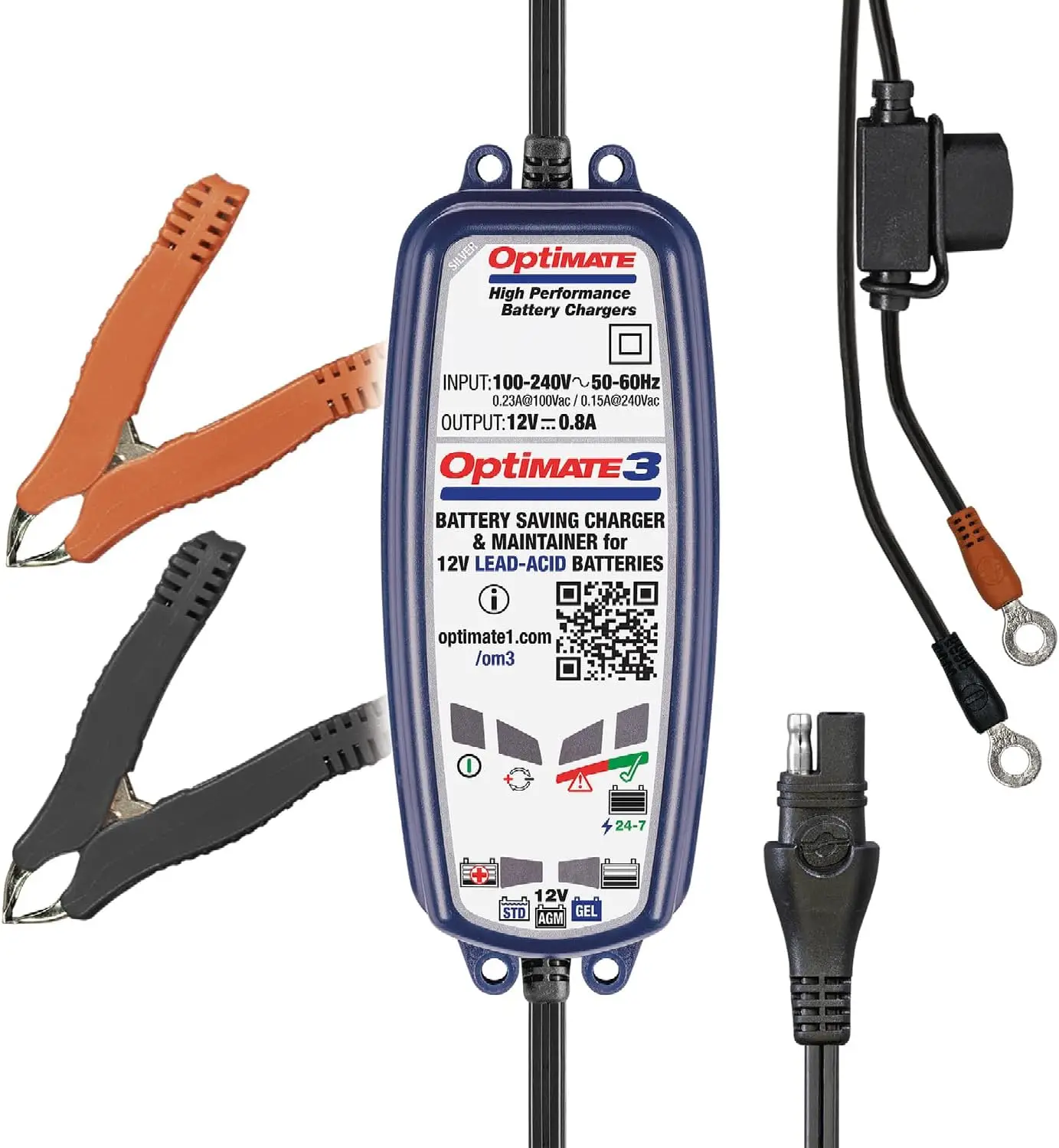 

Smart 12V Battery Charger for Motorcycle ATV Powersport - Automatic 0.8A Charging & Protection