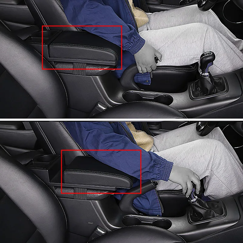 Car Interior Accessories Universal Car Armrest Pad Cup Holder Black Leather Car Armrest Heightening Pad With USB Charging Cable