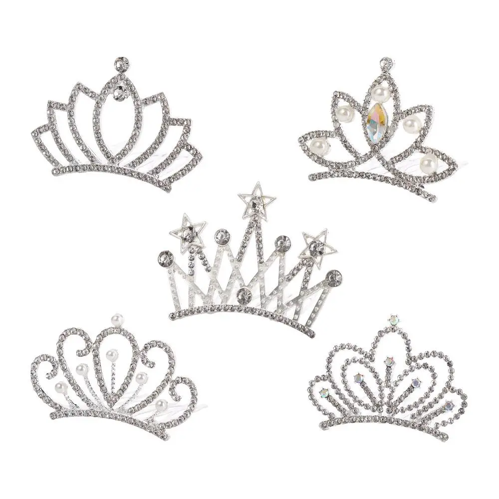Moda pérola cristal coroa pente de cabelo borboleta flor crianças tiara bandana presilhas estrela strass grampos de cabelo diariamente