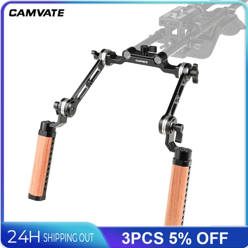 CAMVATE 2PCS Wooden Handgrip With 15mm Rod Clamp &Connection Arm & ARRI Rosette M6 Mount For DSLR Camera Shoulder Support System