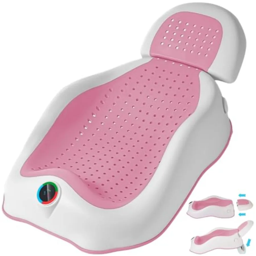 

Pink Adjustable Ergonomic Foldable Baby Bath Support Tub for Newborns up to 6 Months with Non-Slip Base and Water Temp Reminder