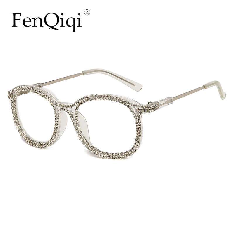 Crystal Retro Square Eyeglasses Women Diamond Eyewear Brand Designer Fashion Transparent Frame Delicate Rhinestone Spectacles