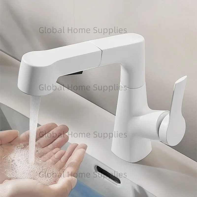 Liftable Pull Out Faucet Hot & Cold Water Mixer 360° Rotatable Lift Up and Down Single Handel Single Hole Bathroom Water Tap