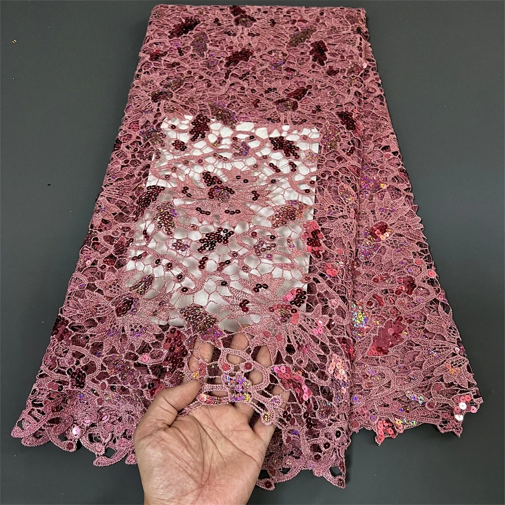 Latest Dubai Dry Cotton Lace Fabric5 Yards 2024 High Quality Nigerian Voile Stone Lace Fabric For Women Evening Prom Dresses Sew