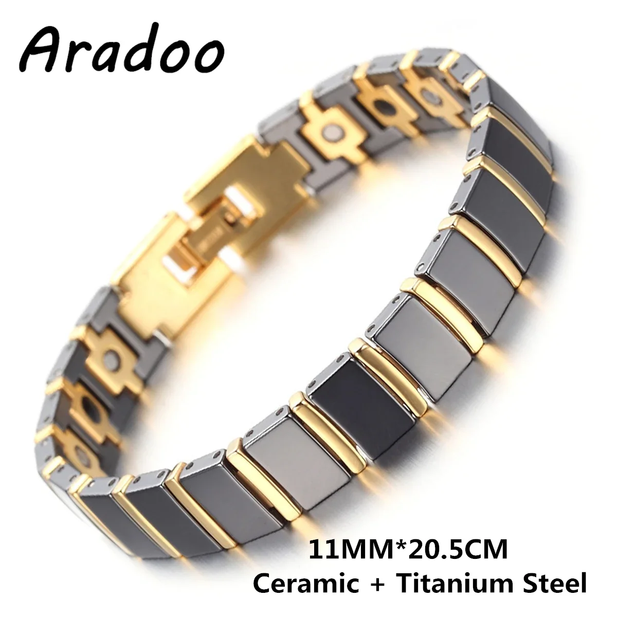 ARADOO Titanium Steel Ceramic Bracelet Magnetic Therapy Stainless Steel Adjustable Link Bracelet