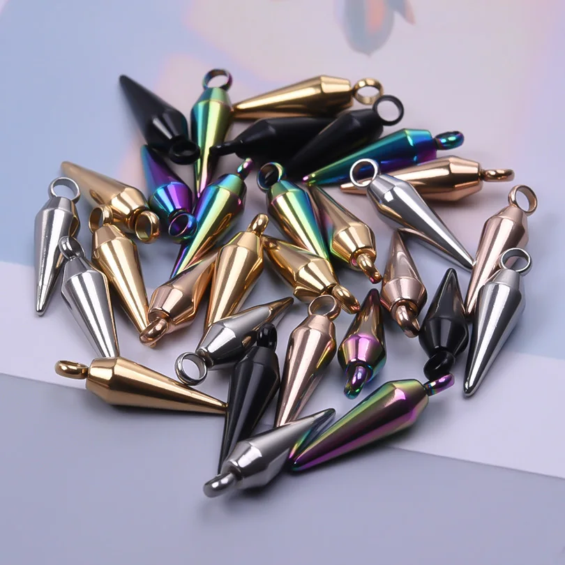 5Pcs/Lot Stainless Steel Pointed Circular Cone Bullet Spike Charms Diy Kpop Styles Geometric Rivet Men Pendant Earrings Jewelry