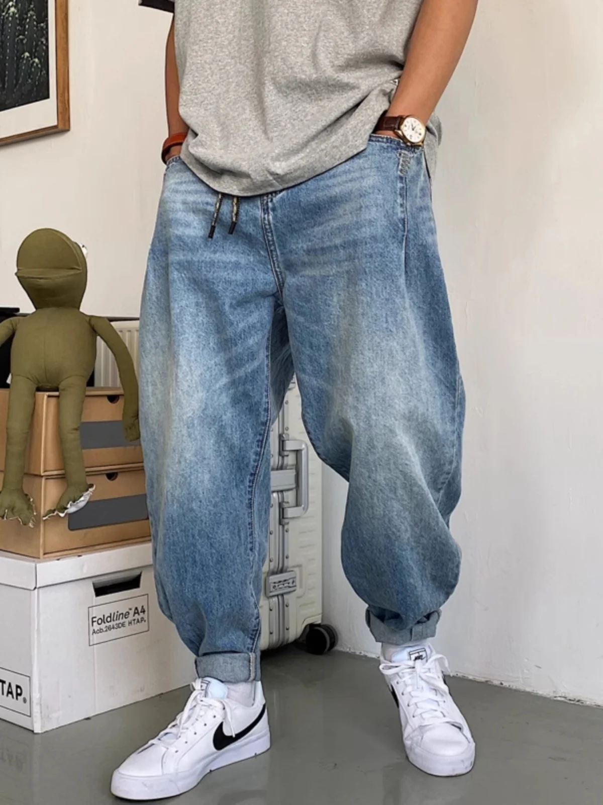 

Мужские джинсы большого размера в стиле ретро, прямого кроя, свободные, повседневные, удобные, в стиле Харадзюку, американский тренд, молодежный стиль