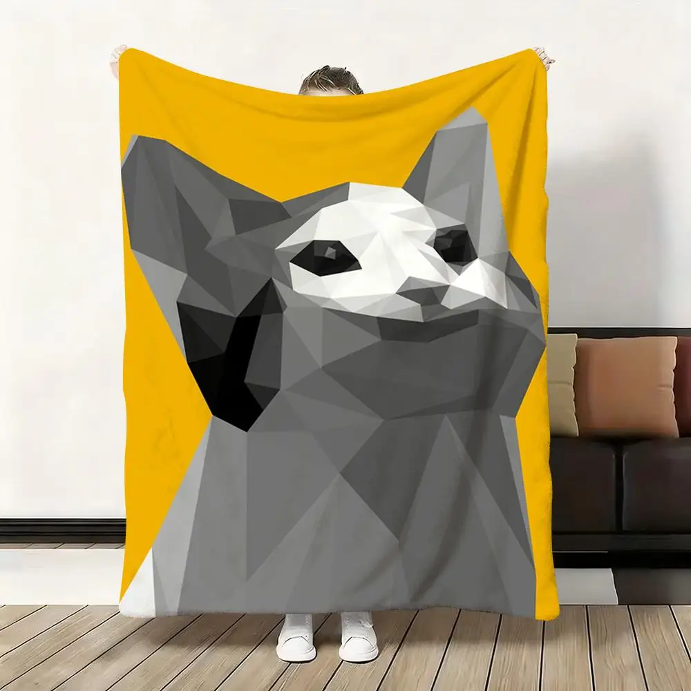 

Abstract Cat Throw Flannel Fluffy Soft Blanket Warm Skin-Friendly Throw for Sofa Bed Office Nap Winter
