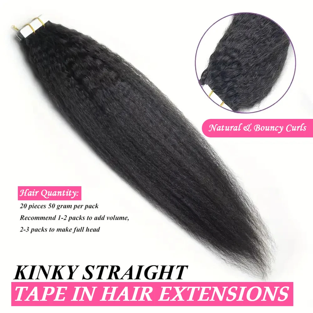 100% Rambut Manusia Remy Brasil Kinky Lurus Tape in Hair Extension Hair Extensions Seamless Skin Weft Tape In Extensions 20pcs