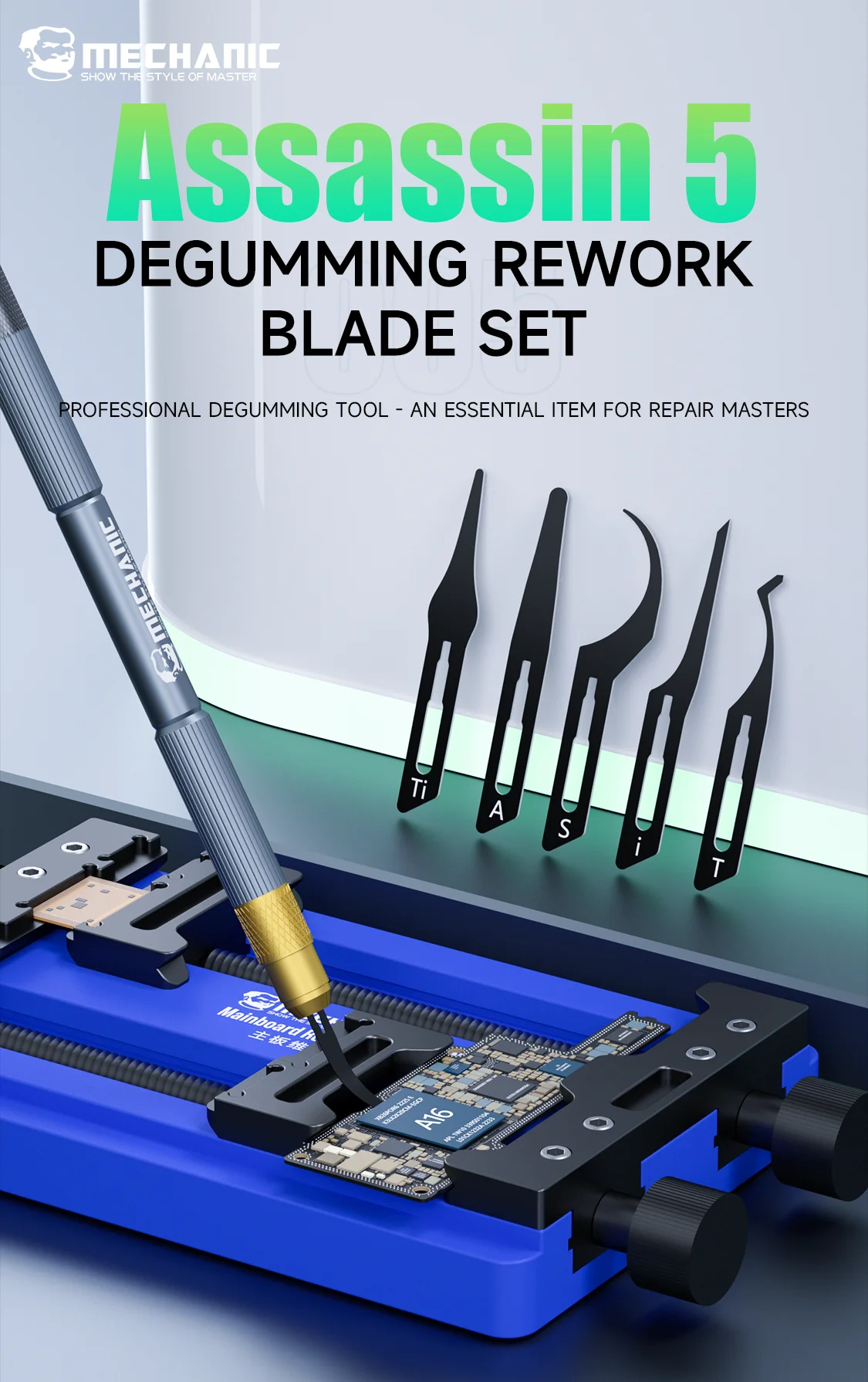MECHANIC Assasin 5枚刃セット BGAメンテナンスナイフ iPhone CPUチップIC接着剤除去分解リワークブレードナイフツールキット