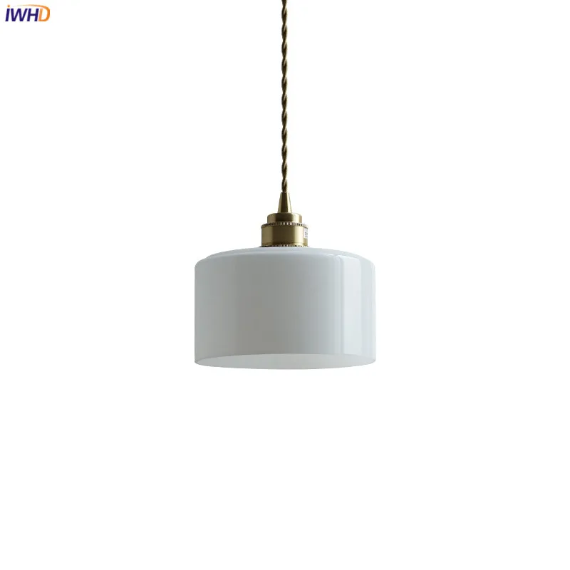 IWHD Milky White Glass LED Pendant Light Fixtures Copper Home Indoor Decor Bedroom Dinning Living Room Nordic Hanging Lamp