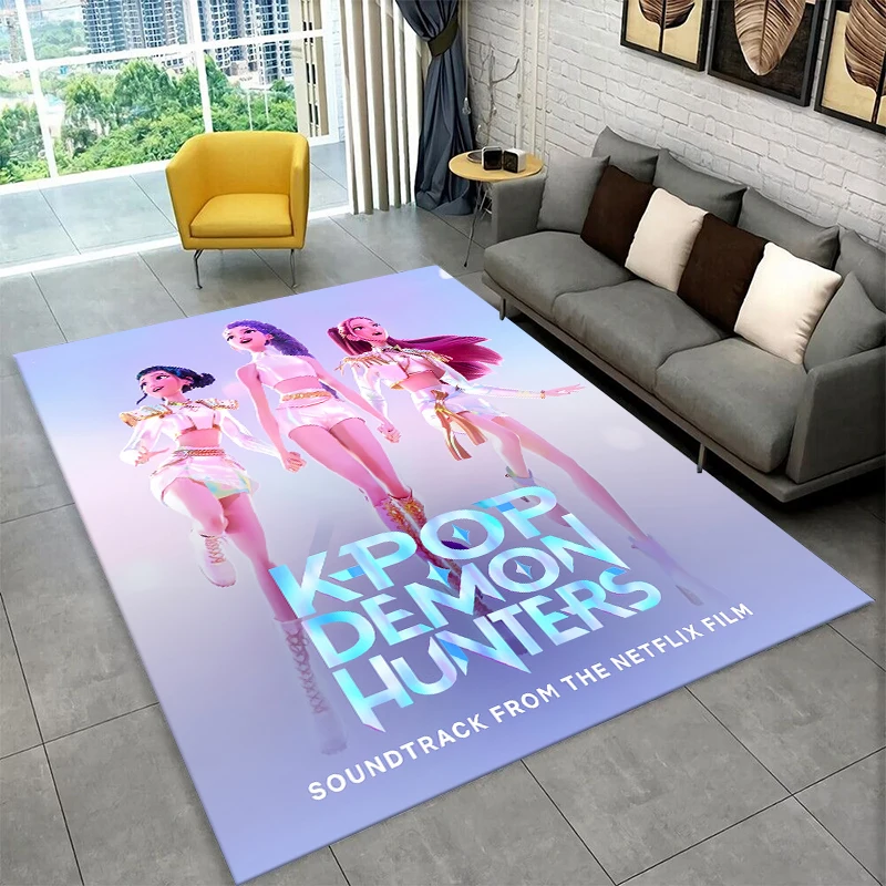 KPop D-Demon Hunters Girl Group Cartoon Non-Slip Area Rug for Living Room,Bedroom,Kid Playroom,Carpet Floor Mat Home Decor Gift